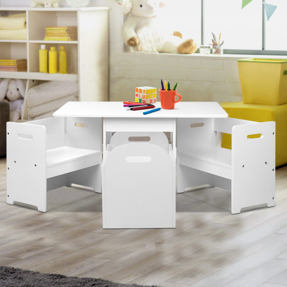 Artiss Kids Table and Chair Set White Furniture Deal